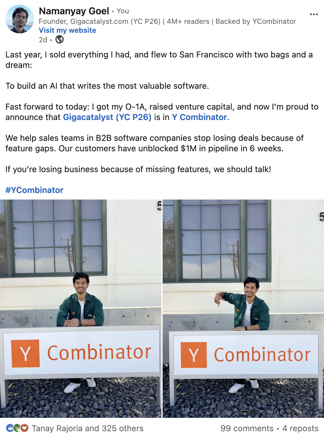 Namanyay Goel's Gigacatalyst in Y Combinator on LinkedIn