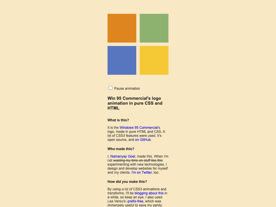 Windows 95, in CSS archive preview