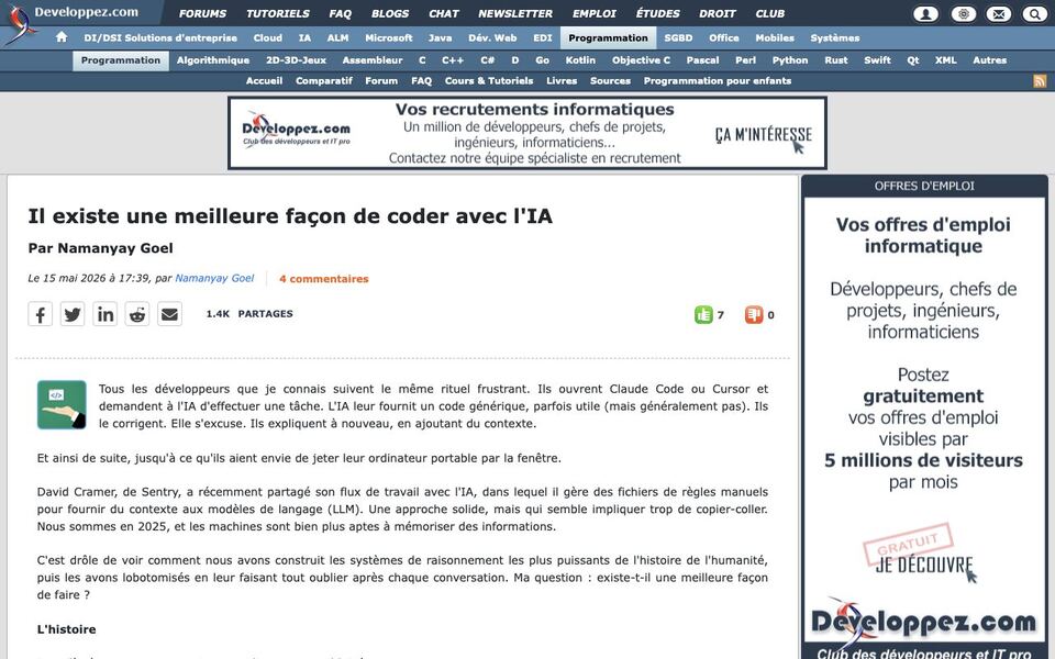 Developpez.com: Il existe une meilleure façon de coder avec l'IA
