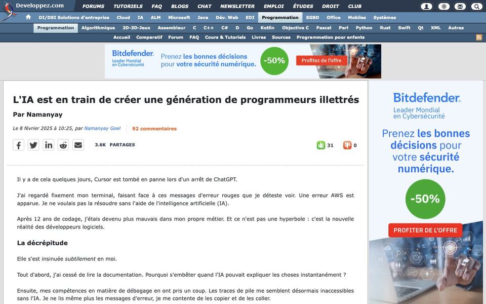 Developpez.com: L’IA est en train de créer une génération de programmeurs illettrés