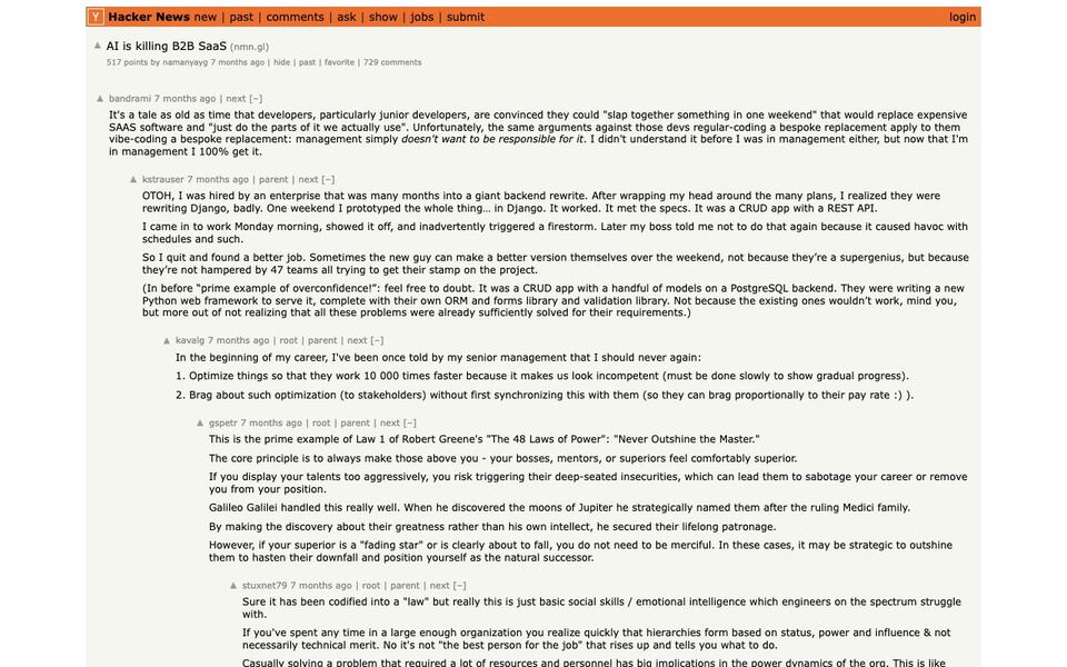 Hacker News: “AI is Killing B2B SaaS” on the front page