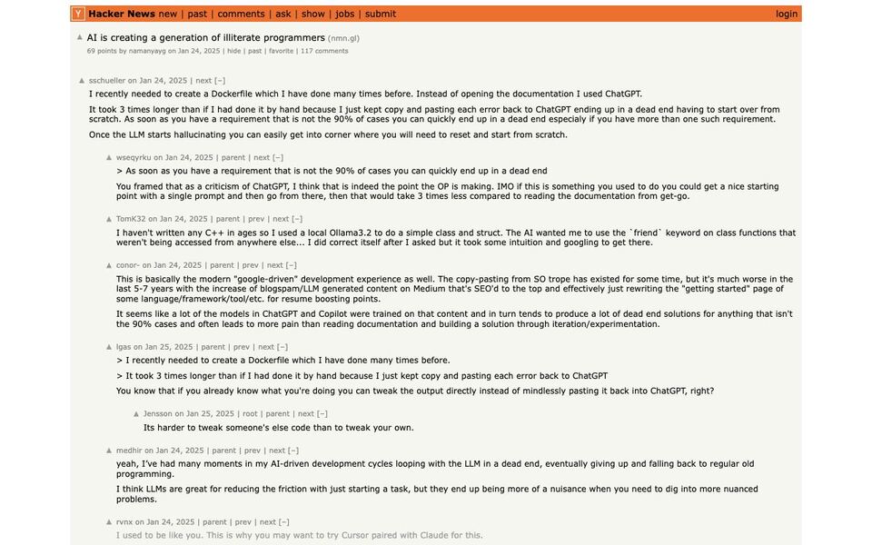 Hacker News: “AI is Creating a Generation of Illiterate Programmers” on the front page
