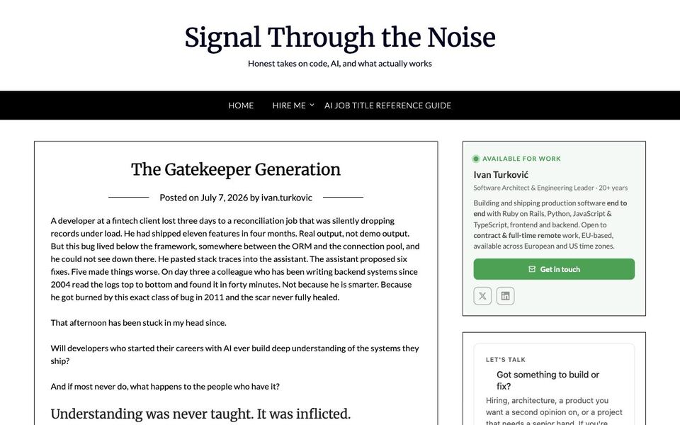 Ivan Turkovic: AI-Native Developers and the Coming Gatekeeper Generation