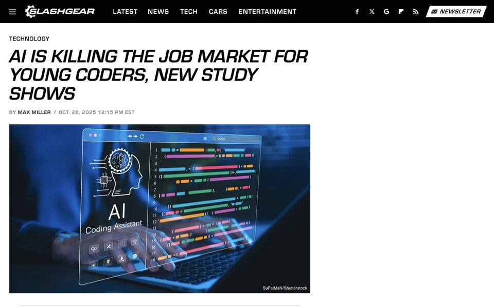 SlashGear · Yahoo News: AI Is Killing The Job Market For Young Coders, New Study Shows