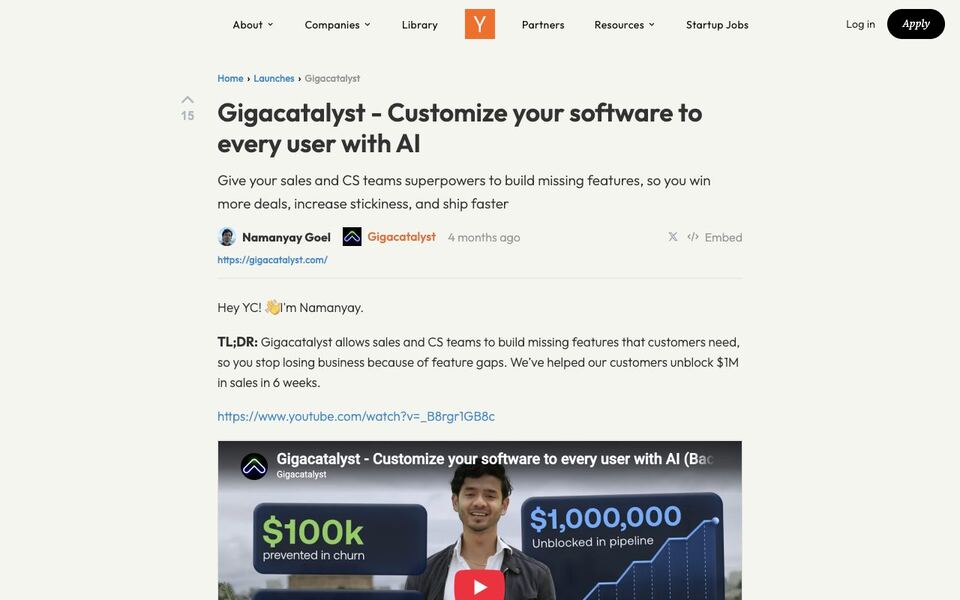 Launch YC: Gigacatalyst: customize your software to every user with AI