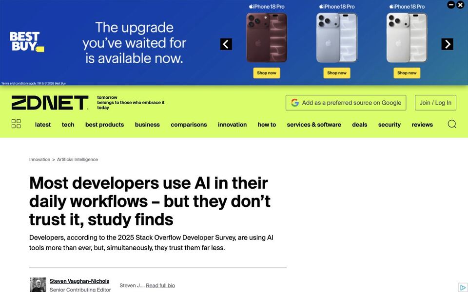 ZDNet: Most developers use AI in their daily workflows — but they don’t trust it